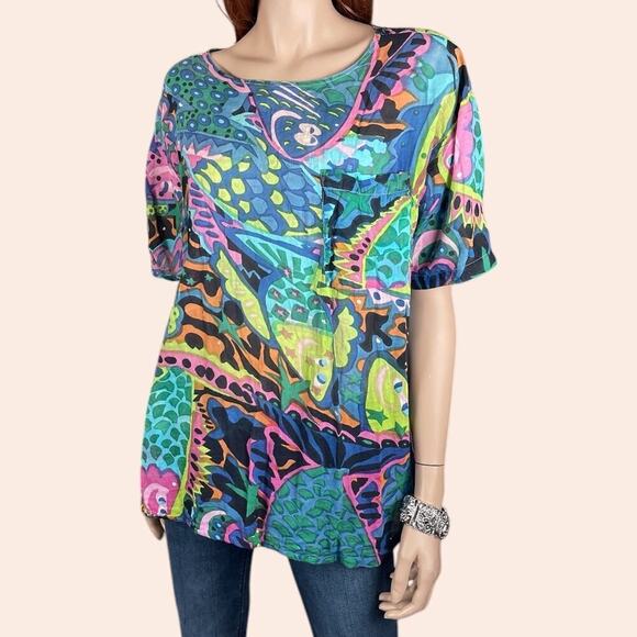 Florissant Tops - Vintage Florissant Abstract 100% Cotton Top Tee Made in India Coverup Boho